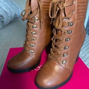 Brown leather bootie heel